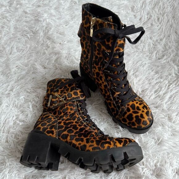 SCHUTZ Calista Calf Hair Animal Print Lug Sole Combat Boots Size 7.5 - Picture 10 of 13